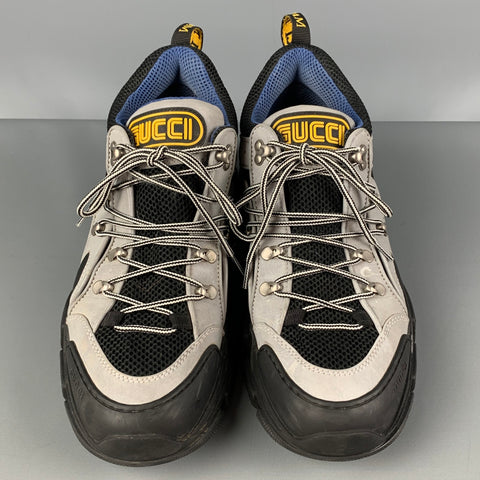 GUCCI Size 11 Black Grey Mixed Materials Lace Up Flashtrek Sneakers