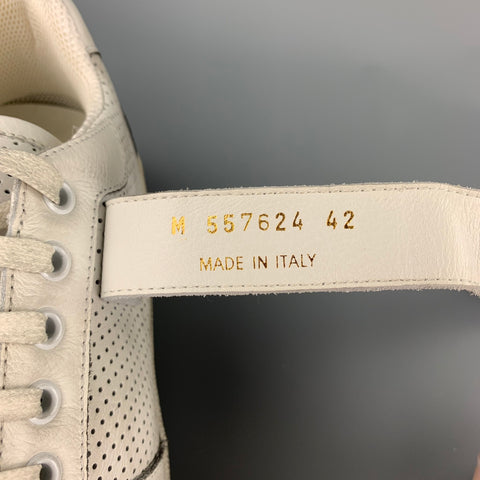 SAINT LAURENT Size 9 White Perforated Leather Low Top Sneakers