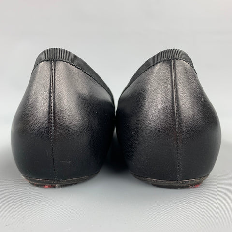 CHRISTIAN LOUBOUTIN Size 7.5 Black Leather Bow Ballet Bolshoi Flats