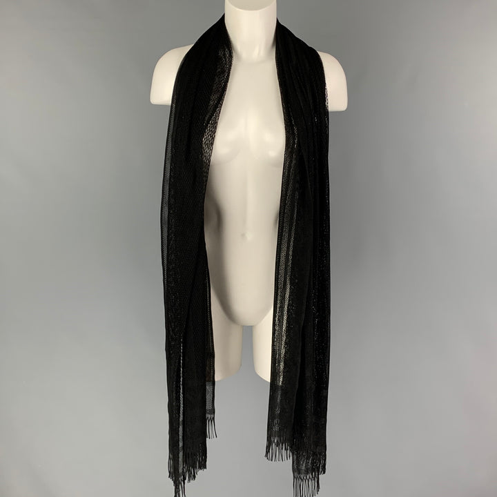 VINTAGE Black Woven Fringe Scarf