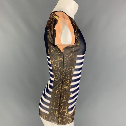 JEAN PAUL GAULTIER Size S Brown Multi-Color Marine Border Print Mesh Polyamide Pullover