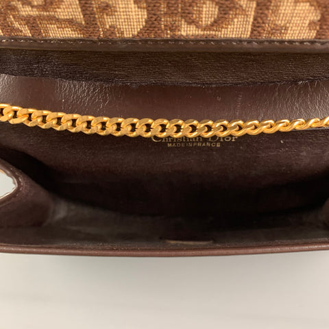 Vintage CHRISTIAN DIOR Brown Beige Monogram Canvas Leather Handbag