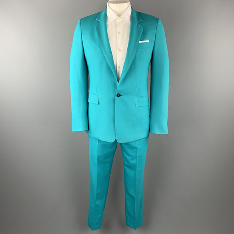PAUL SMITH Talla 42 Traje cuadrado con bolsillo simulado y solapa de muesca de lana color aguamarina
