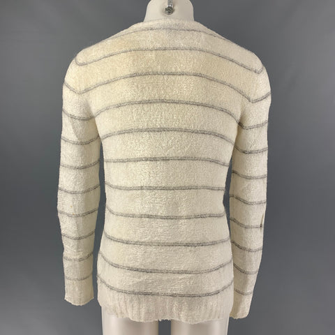 EMPORIO ARMANI Talla XS Suéter con cuello en pico en mezcla de viscosa a rayas grises y blanquecinos