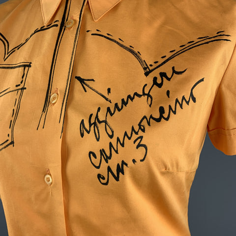 MOSCHINO JEANS Size 12 Orange Cotton Western Sketch Print Shourt Sleeve Blouse