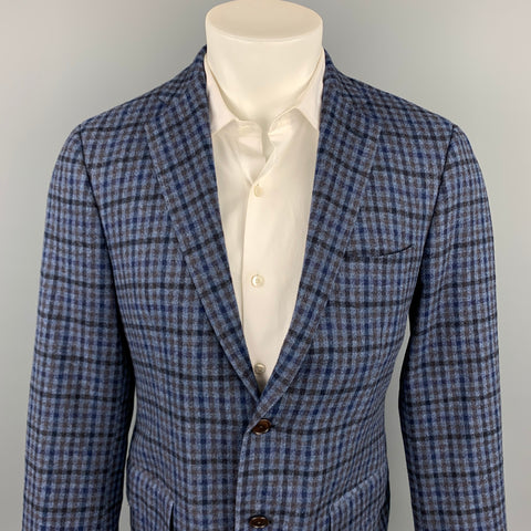 SARTORIA PARTENOPEA Size 40 Navy & Blue Plaid Wool / Cashmere Sport Coat
