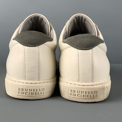 BRUNELLO CUCINELLI Talla 10 Zapatos bajos con cordones de cuero blanco