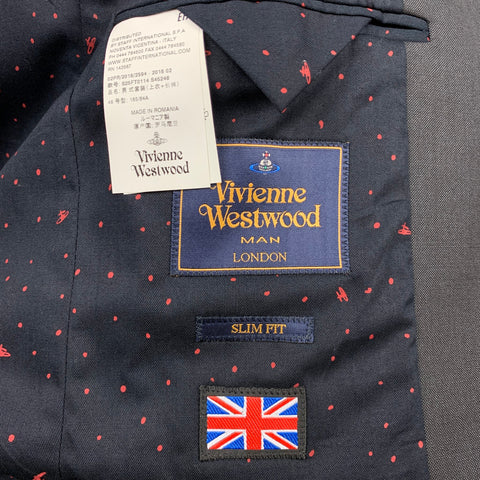VIVIENNE WESTWOOD MAN James Size 36 Charcoal Wool Peak Lapel Suit