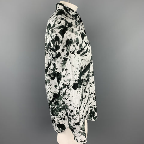COMME des GARCONS BLACK Size L Black & White Splattered Cotton Long Sleeve Shirt
