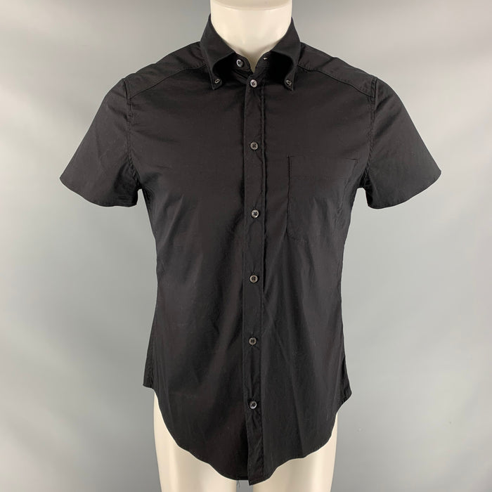 PRADA Size M Black Solid Cotton Blend One pocket Short Sleeve Shirt