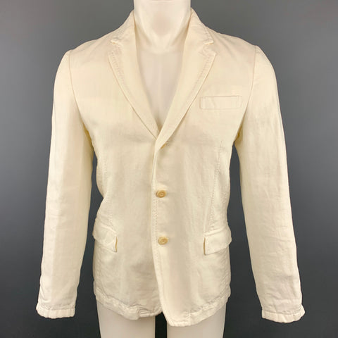 SACAI Poitrine Taille S Blanc Cassé Coton/Lin Encoche Revers Panneau À Volants Sport Manteau
