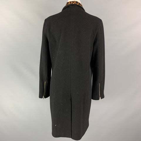 MASON Size 8 Black Tan Leopard Print Pont Hair Wool Blend Coat