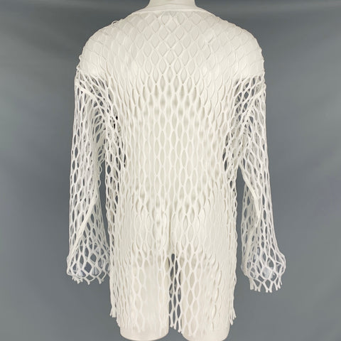 DRIES VAN NOTEN Size M White Mesh Polyester Crew Neck Pullover