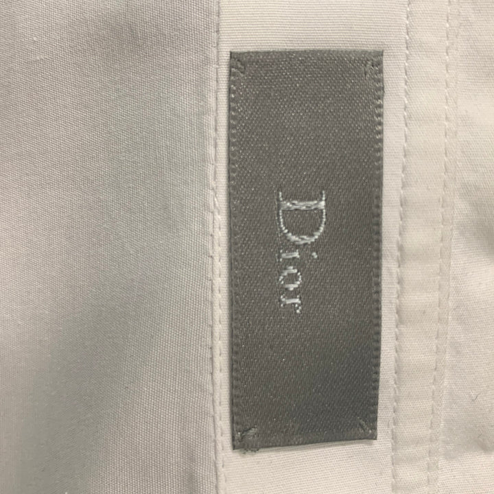 DIOR HOMME Size L White Solid Cotton Hidden Placket Long Sleeve Shirt