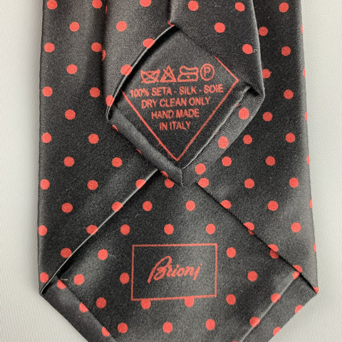 BRIONI Black & Red Polka Dot Silk Tie