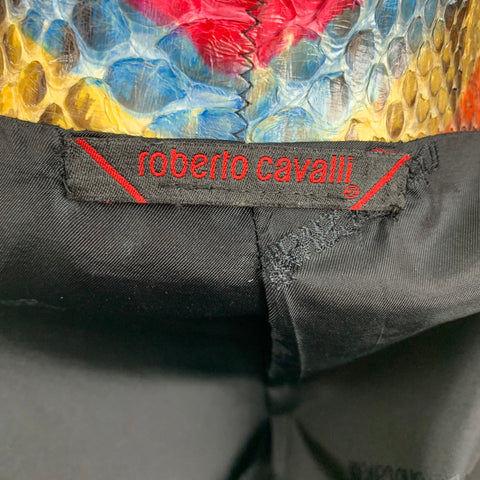 ROBERTO CAVALLI Size S Multi-Color Chevron Phyton Skin Hidden Zipper Jacket