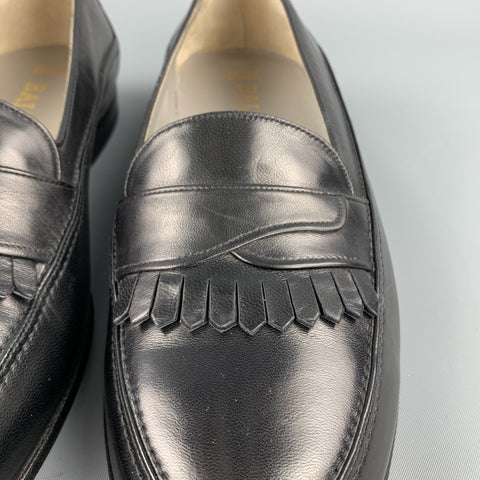 BALLY Size 8 Black Leather Eyelash Fringe Loafers