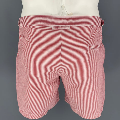 ORLEBAR BROWN Size 34 Red White Stripe Polyester Side Tabs Swim Trunks