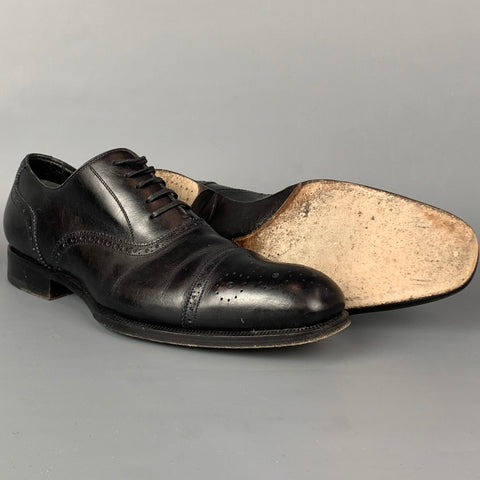 TOM FORD Edward Size 10.5 Black Perforated Leather Cap Toe Lace Up Shoes