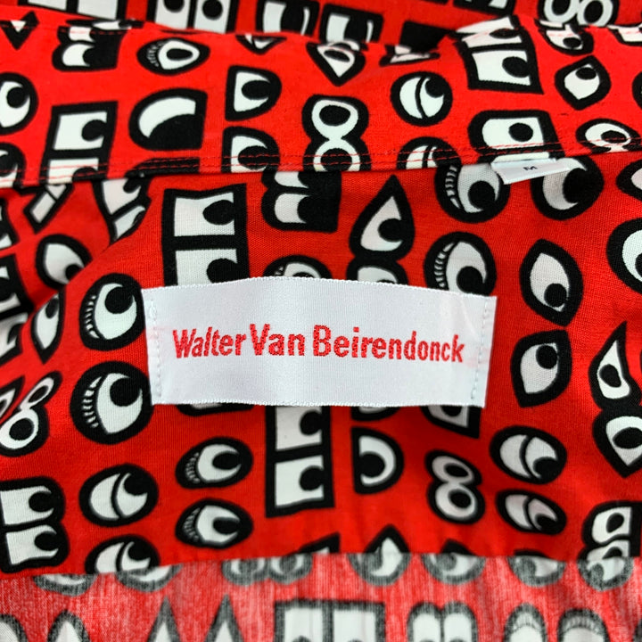 WALTER VAN BEIRENDONCK Size M Red Print Cotton Button Up Long Sleeve Shirt