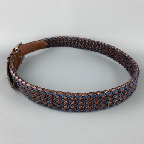 ALLEN EDMONDS Size 36 Woven Brown & Blue Leather Silver Tone Buckle Belt
