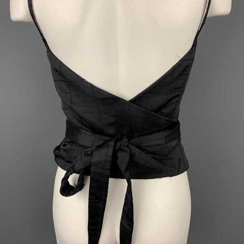 CoSTUME NATIONAL Taille 6 Haut bustier en satin noir à carreaux de fenêtre en mélange de viscose