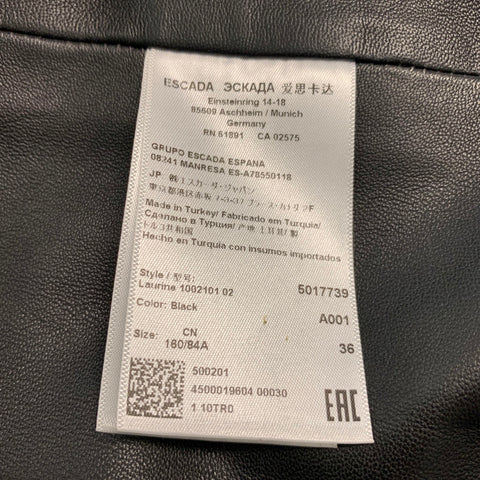 ESCADA Size 6 Black Lamb Skin Zip Up Jacket