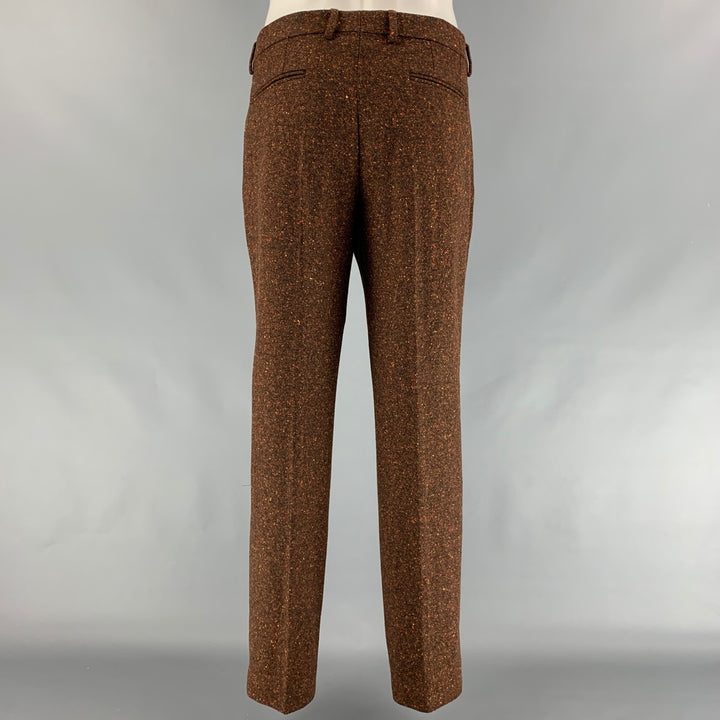 BURBERRY PRORSUM Size 44 Brown & Orange Heather Wool Blend Notch Lapel Suit