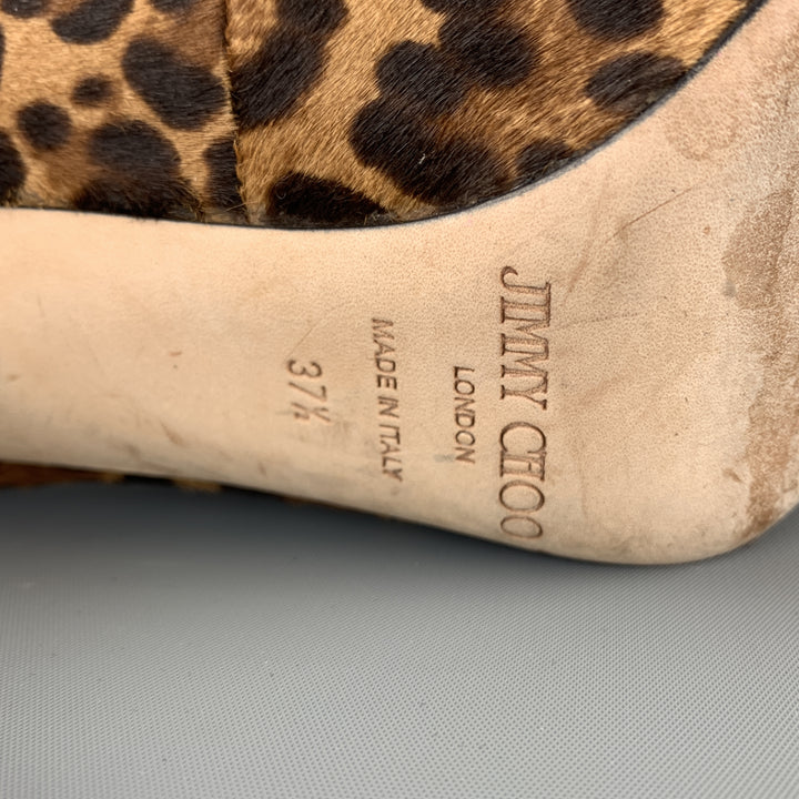 JIMMY CHOO Taille 7,5 Escarpins VICTORIA en poils de veau à imprimé léopard marron