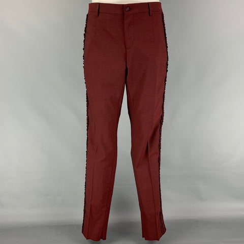 DOLCE & GABBANA SS15 Size 40 Regular Burgundy Black Passementerie 3D Embroidery Virgin Wool 3 Piece Suit