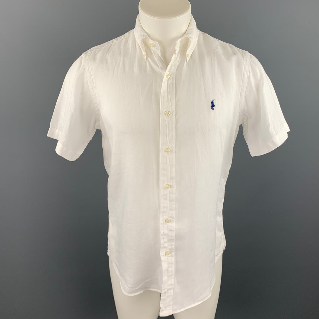 RALPH LAUREN Size S White Linen Button Down Short Sleeve Shirt