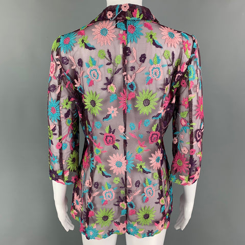 BAZAR by CHRISTIAN LACROIX Size 6 Purple Multi-Color Rayon Blend Embroidered Casual Top