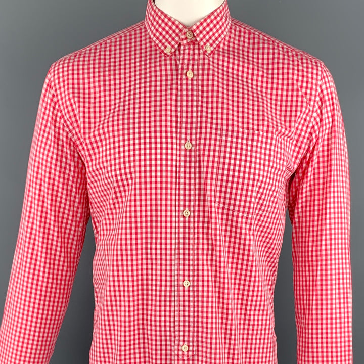 OUR LEGACY Size 40 Pink Gingham Cotton Button Down Long Sleeve Shirt