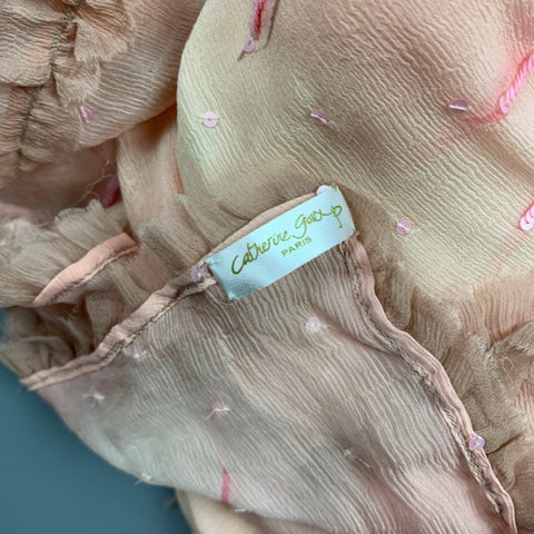 VINTAGE Peach & Pink Sequined Chiffon Scarf