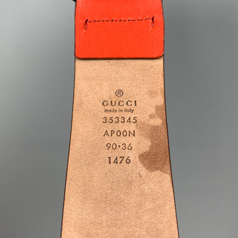GUCCI Size 36 Orange Silver Leather Belt