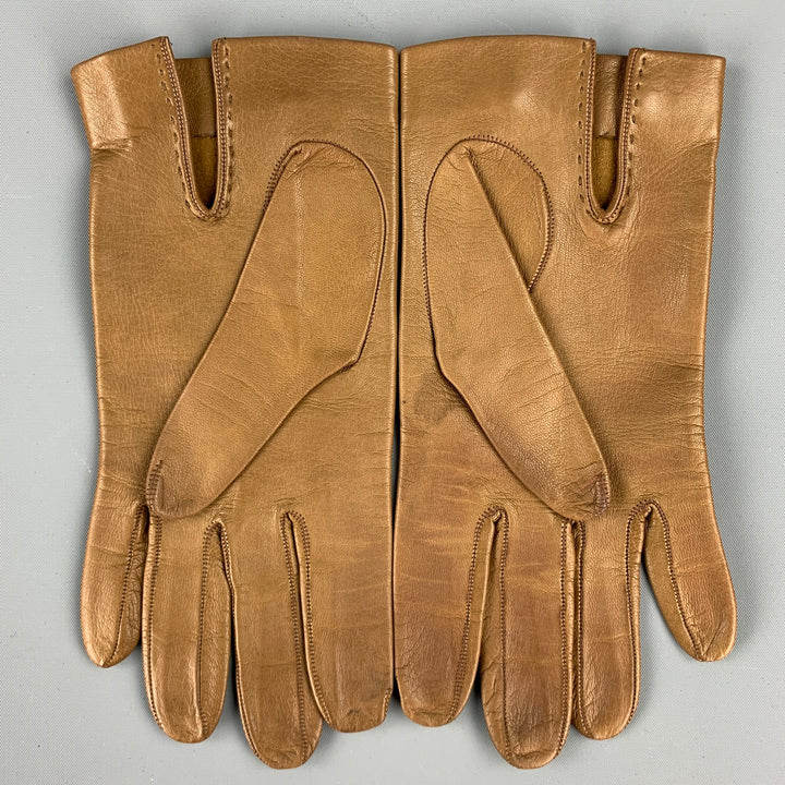 LOEWE Size 7 Tan Leather Gold Button Gloves