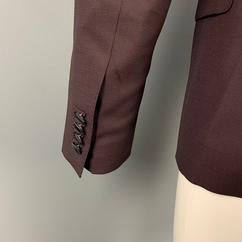 DOLCE & GABBANA Gold Size 36 Regular Eggplant Purple & Black Wool Blend Shawl Collar Suit