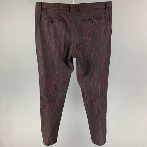 DOLCE & GABBANA Size 38 Black Burgundy Wood Effect Virgin Wool Flat Front Dress Pants