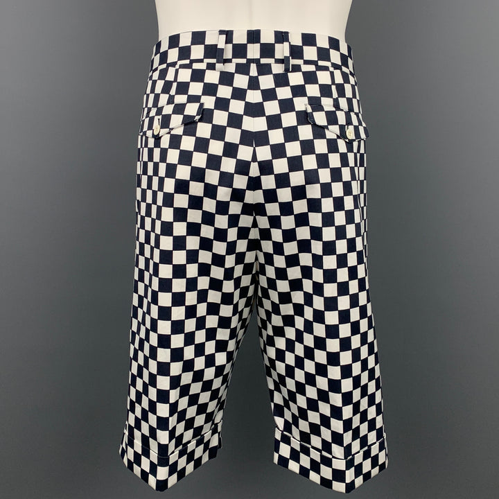 WOOSTER + LARDINI Size 34 Black & White Checkered Cotton Pleated Shorts