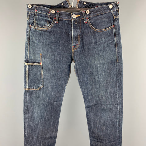 JUNYA WATANABE Size L Indigo Contrast Stitch Denim Button Fly Jeans