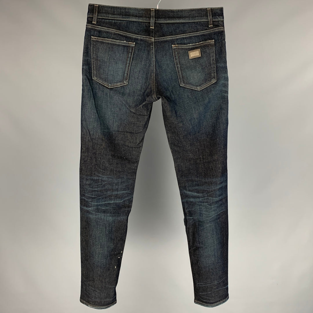 DOLCE & GABBANA 14 Stretch Size 36 Indigo Distressed Denim Zip Fly Jeans