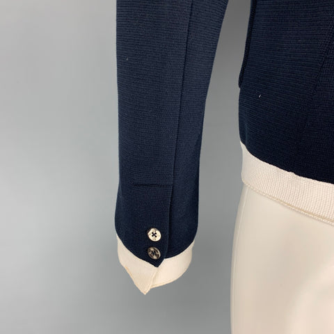 BLACK FLEECE Size M Navy & White Cotton V-Neck Cardigan