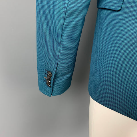 PAUL SMITH Kensington Fit Size 38 Regular Teal Houndstooth Wool Notch Lapel Suit