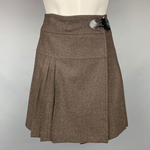 BURBERRY LONDON Size 2 Brown Wool / Cashmere Wrap Pleated Skirt Suit
