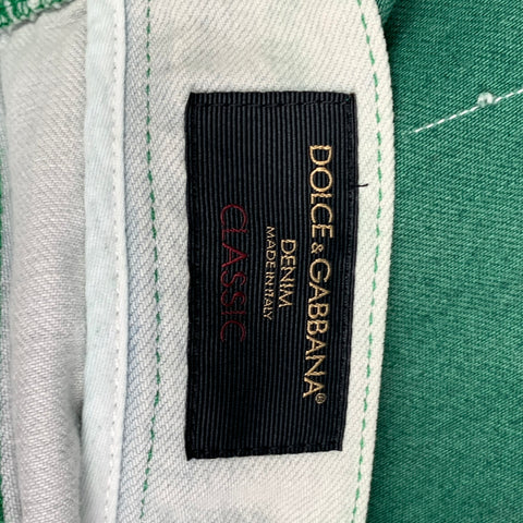 DOLCE & GABBANA Classic Size 36 Green Distressed Cotton Button Fly Jeans