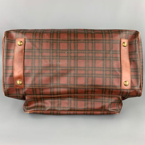 Vintage POLO by RALPH LAUREN Brown & Black Plaid Coated Canvas Travel Bag