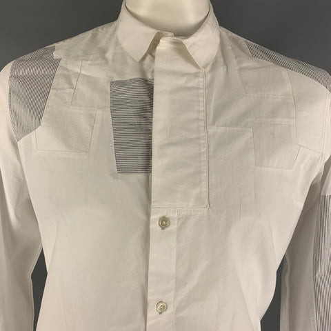 PAUL SMITH Size L White Mixed Fabrics Cotton Button Up  Long Sleeve Shirt