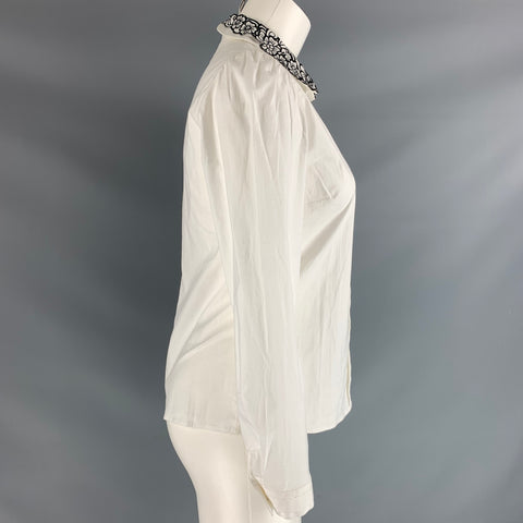 ANNE FONTAINE Taille 6 Blouse Blanc Noir Coton &amp; Élasthanne