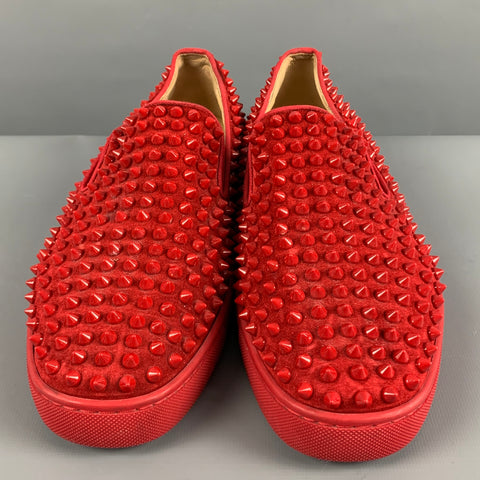 CHRISTIAN LOUBOUTIN Size 8 Red Studded Leather Slip On Sneakers