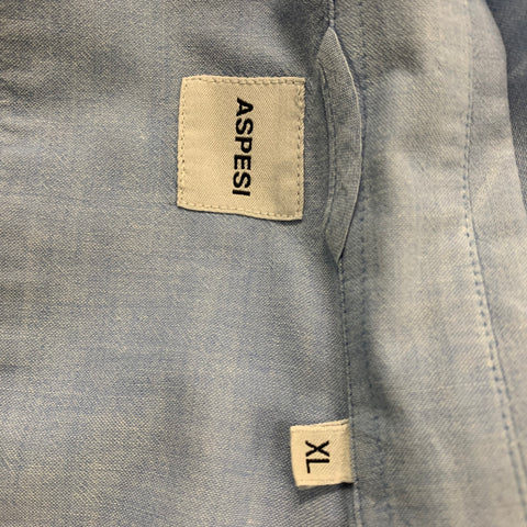 ASPESI Camisa de manga larga con botones de algodón liso azul claro talla XL